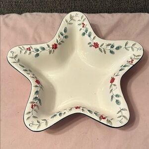Pfaltzgraff Star Bowl with Red and Green Floral Accents